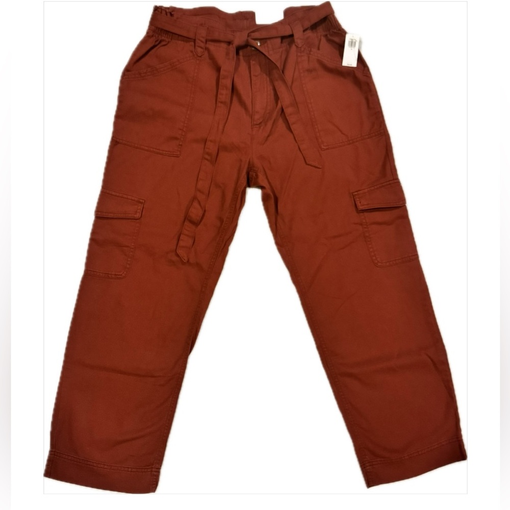 High-Waisted Tie-Belt Cargo Straight Workwear Ankle Pants women size M
